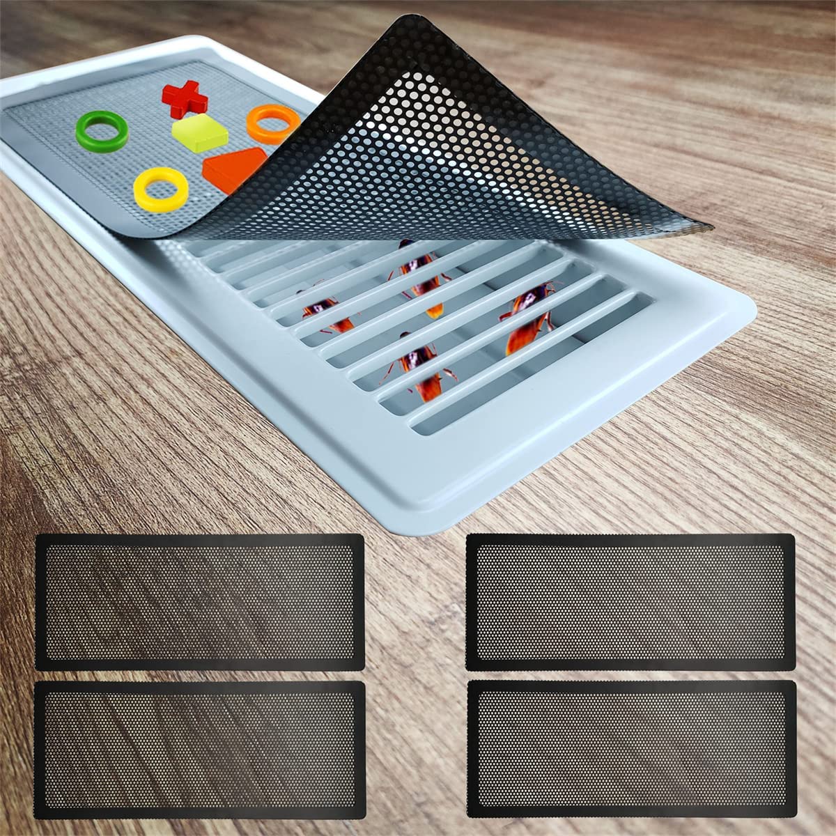 Happon Floor Vent Covers Rectangle Air Vent Screen Cover Magnetic Vent Mesh  Floor Register Cover Plastic Vent Screen for Wall Ceiling Floor Catch  Debris Hair Insect, Black (4 Pieces,4 x 10 inch) 